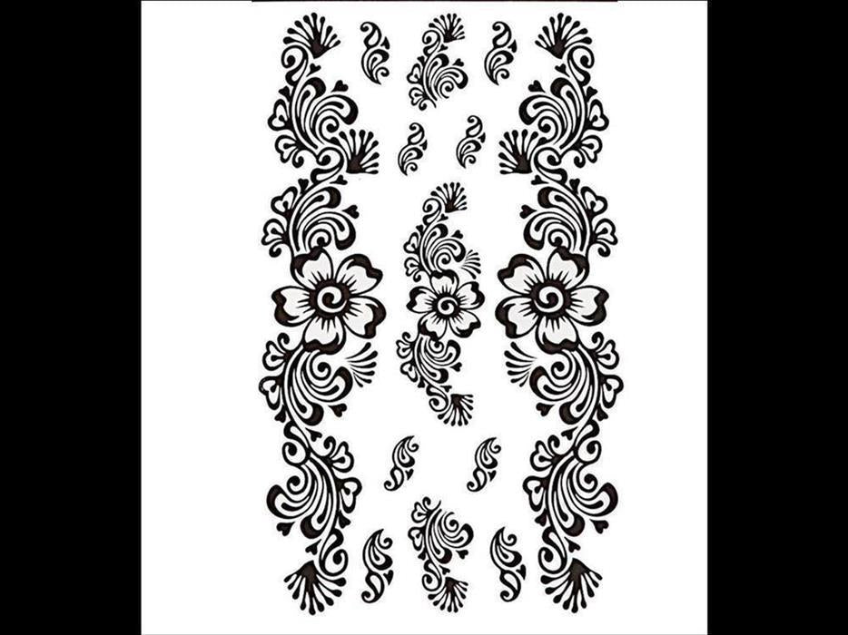 Tattoo schwarz Tribal geschwungen Linien Blume groß klein Finger Handgelenk temporär Klebetattoos