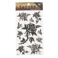 Cargar imagen en el visor de la galería, Tattoo schwarz weiß Rosen Blüten Schmetterlinge detailliert temporär Klebetattoos
