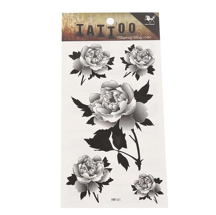 Tattoo schwarz weiß Pfingstrosen Blüten detailliert temporär Klebetattoos