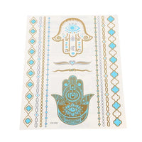 Cargar imagen en el visor de la galería, Tattoo golden silbern Türkis Armband Streifen Muster Fatima Khamsa Hand 12 Motive 1 Bogen
