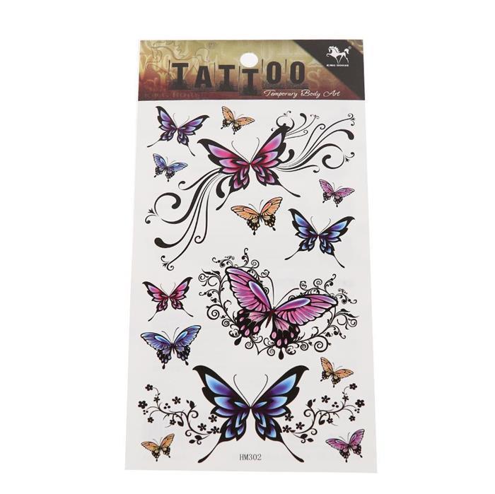 Klebetattoo Schmetterling bunt Tribal Schnörkel schwarz 14 Motive 1 Bogen