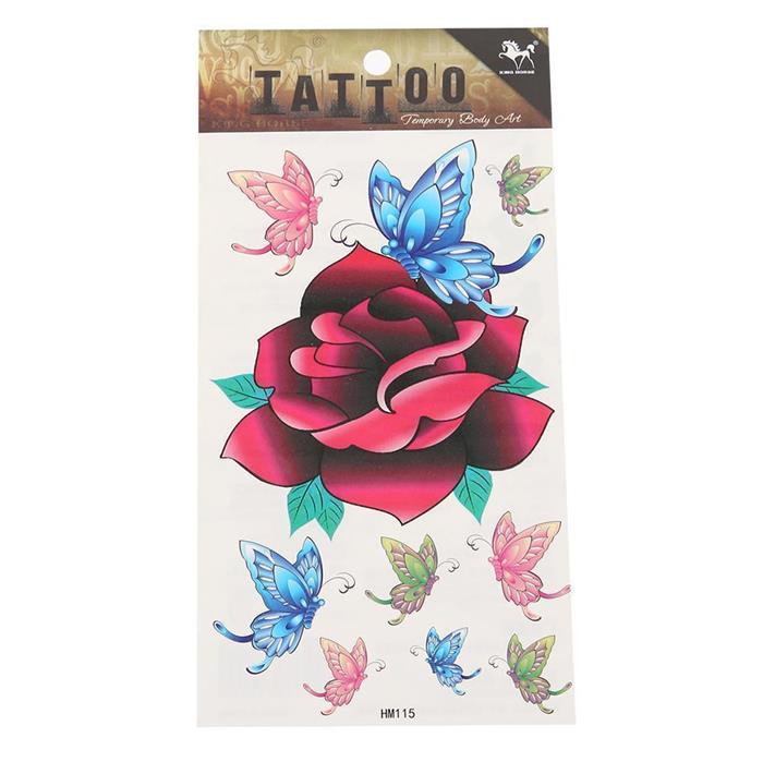 Tattoo Rose Blüte rot groß Schmetterlinge bunt rosa blau grün 9 Motive 1 Bogen