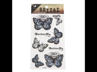 Load image into Gallery viewer, Tattoo Schmetterlinge Vintage schwarz grau weiß Rose Schrift 8 Motive 1 Bogen
