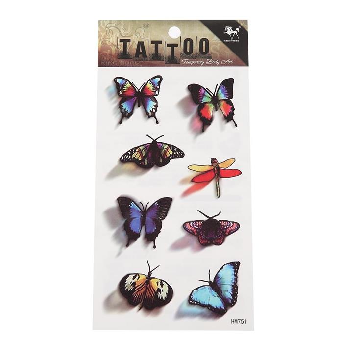 Tattoo Insekte Libelle Falter Schmetterlinge bunt Schatten schwarz 8 Motive 1 Bogen