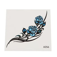 Cargar imagen en el visor de la galería, Klebetattoo temporär Tribal schwarz Rosen Blüten Blau einzeln 1 Bogen
