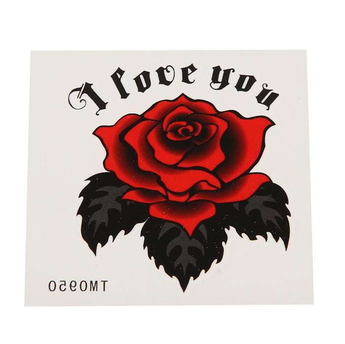 Klebetattoo temporär Rose Blüte rot Blätter schwarz Spruch I love you 1 Bogen