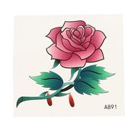 Load image into Gallery viewer, Klebetattoo temporär Rose rosa grün Blätter Stiel Blut Tropfen 1 Bogen
