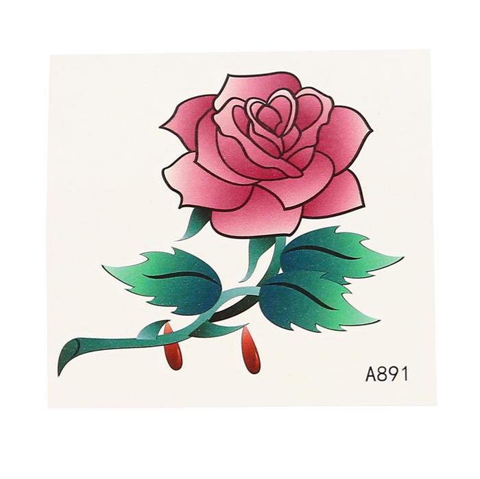 Klebetattoo temporär Rose rosa grün Blätter Stiel Blut Tropfen 1 Bogen