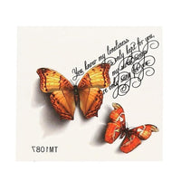 Load image into Gallery viewer, Klebetattoo Schmetterlinge realistisch rot orange Schatten Spruch Schreibschrift

