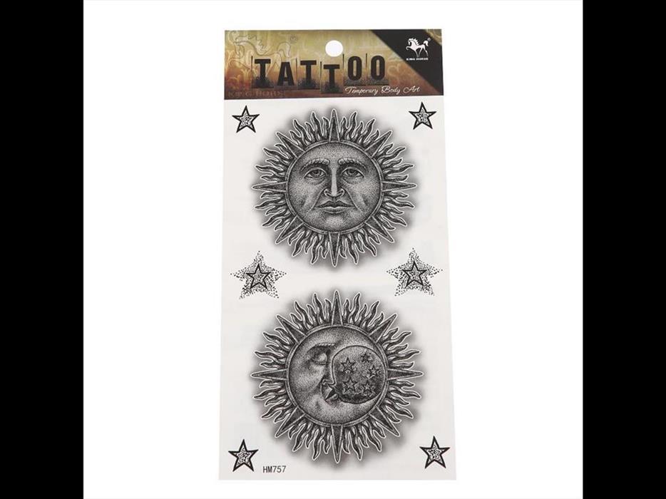 Klebetattoo grau Sonne Mond Gesicht groß rund Sterne klein 8 Motive 1 Bogen