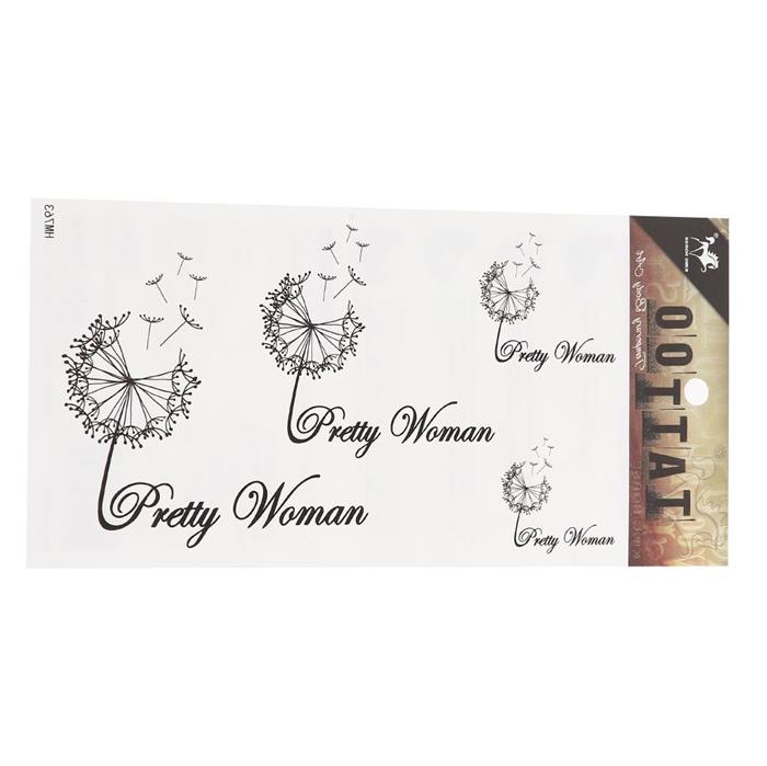 Klebetattoo schwarz Pusteblume Schreibschrift Pretty Woman 4 Motive 1 Bogen