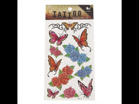 Load image into Gallery viewer, Klebetattoo Tribal Schmetterlinge Rosen Blätter bunt 11 Motive 1 Bogen
