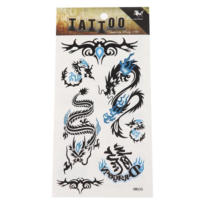 Klebetattoo Tribal Ornamente Drachen Schriftzeichen schwarz blau 7 Motive  1 Bogen