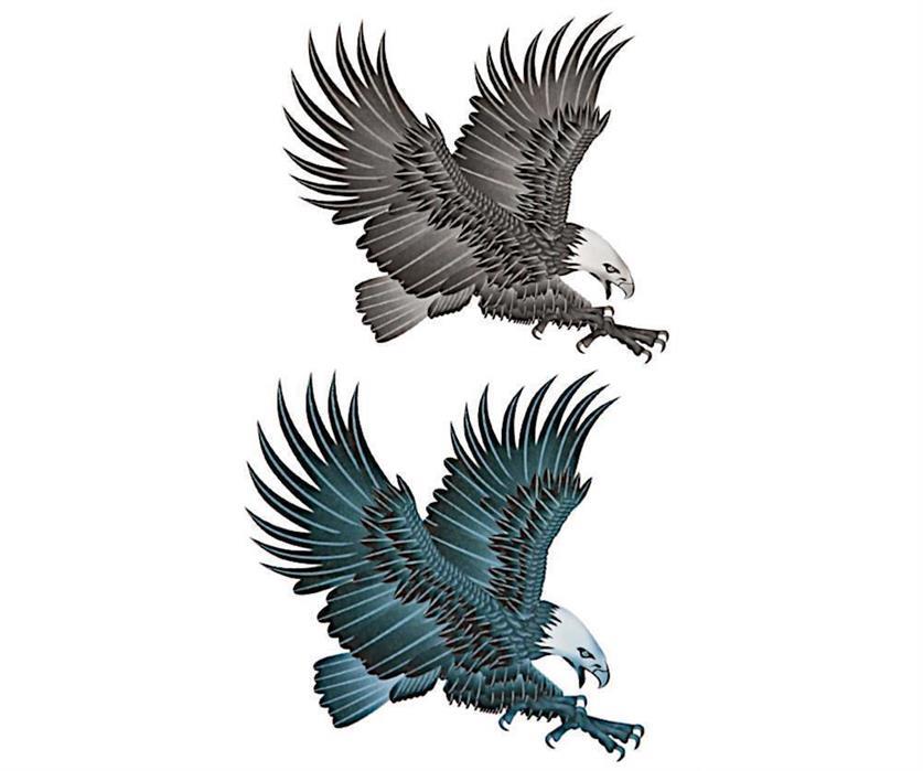 Klebetattoo Adler schwarz weiß grün Flügel ausgebreitet 2 Motive 1 Bogen