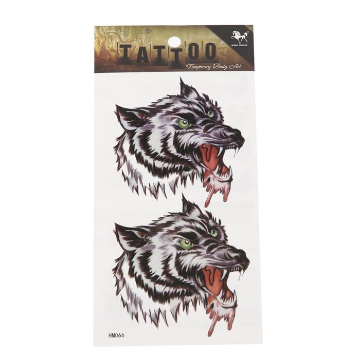 Klebe Tattoo Wolf gezeichnet Pinselstriche grau schwarz Maul 2 Motive 1 Bogen