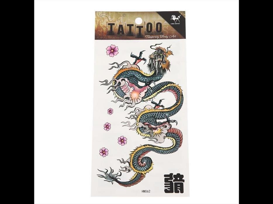 Klebe Tattoos Chinesischer Drache kunstvoll groß Blumen rosa 7 Motive 1 Bogen
