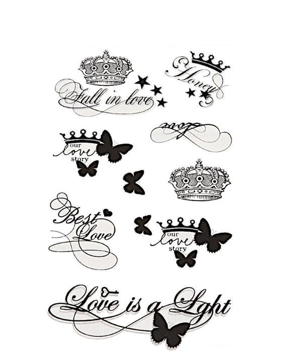 Klebetattoos Tattoo Krone Schmetterling Sterne Love Story 1 Bogen 9 Motive