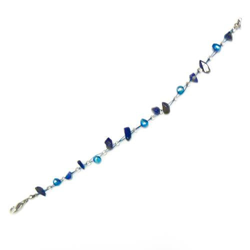 Steinsplitter Perlen lapis blau Armband Damen Karabinerverschluss 19 cm nickelfrei