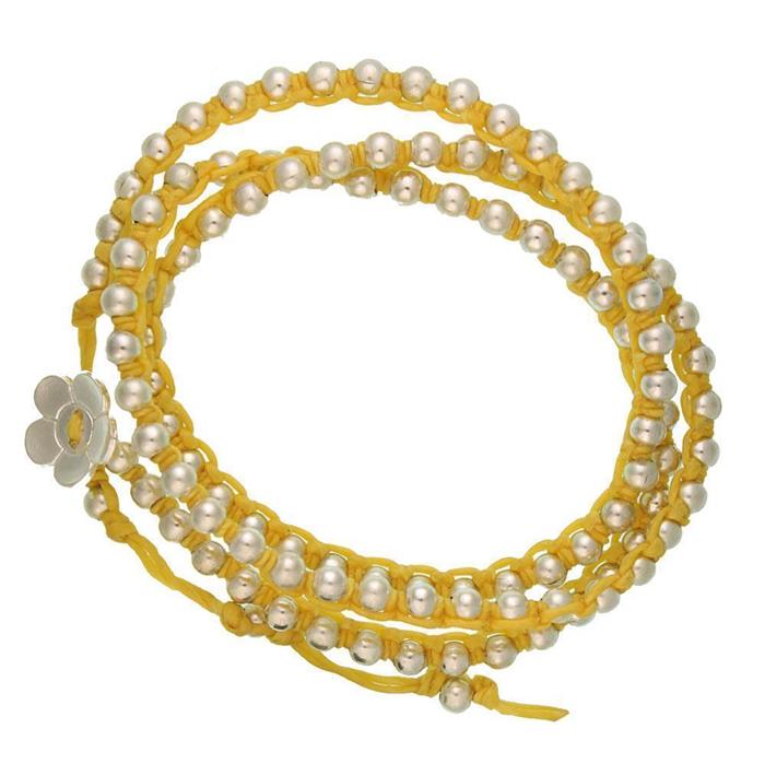 Brass Armband Kette gelb Messing Perlen silber Baumwolle gewachst Blume nickelfrei Armbänder