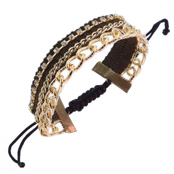 Armband Kunstleder Brass Baumwolle breit gold 30 cm Ibiza Hippie Style