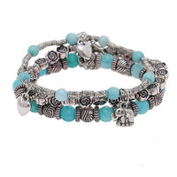 Load image into Gallery viewer, Brass Armband silbern dreilagig Elefant Herz Rosen türkis Steinperlen verstellbar
