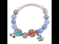 Cargar imagen en el visor de la galería, White Brass Perlenarmband blau orange Stein Kristall Emaille Blume Elefant verstellbar
