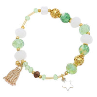 Cargar imagen en el visor de la galería, Armband golden Stein Kristall Brass Perlen grün weiß Stern Quaste verstellbar
