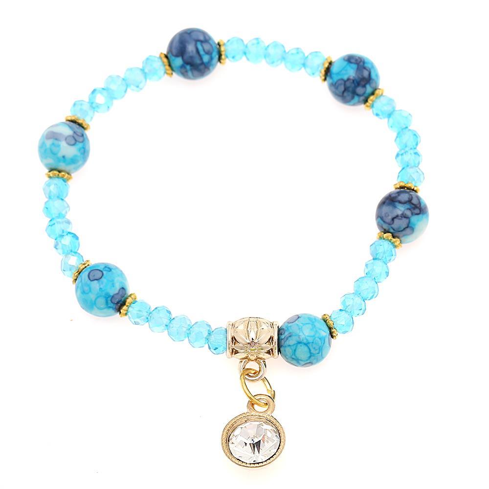 Armband Brass golden Zirkonia Charm Kristalle Perlen marmoriert blau verstellbar