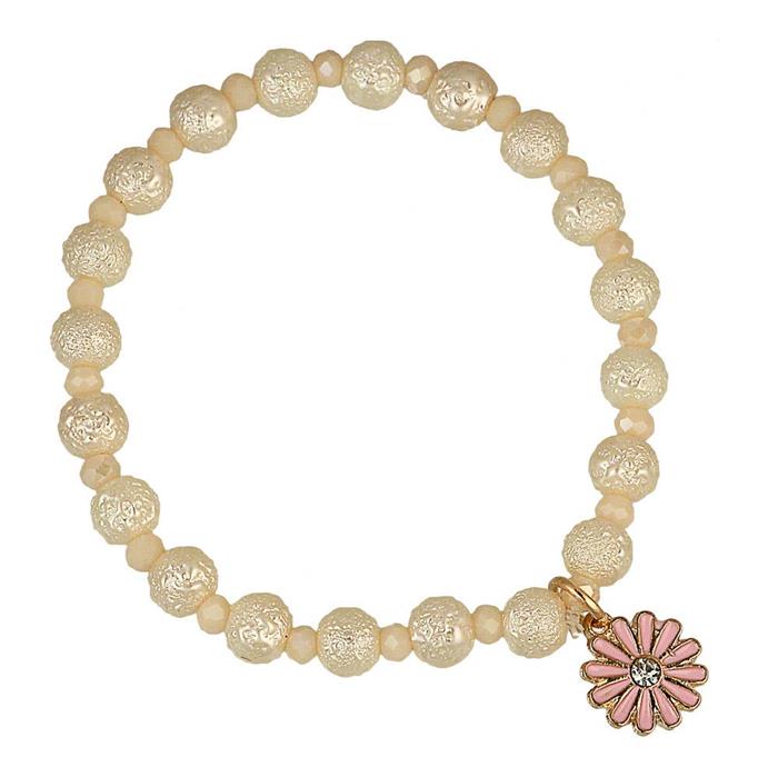 Armband Perlen weiß rau facettiert Kristalle Blume Emaille rosa verstellbar