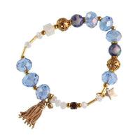 Cargar imagen en el visor de la galería, Armband golden Stein Kristall Brass Perlen blau grün weiß Stern Quaste verstellbar
