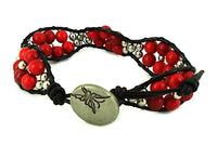 Load image into Gallery viewer, Koralle Blumen Armband Wachsfaden Armbänder Messingperlen handgefädelt verstellbar
