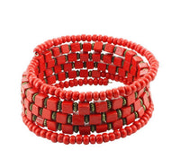 Load image into Gallery viewer, Holzarmreif rot gold rund eckig Armreif Holzarmband Armband Holz Spirale auf Draht Damen Holzperlen
