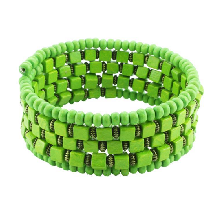 Holzarmreif Armreif Holzarmband Armband Holz Damen Schmuck Holzperlen Perlen Spirale grün rund eckig