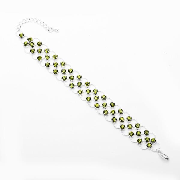 Glitzer Zirkonia Armband grün dreilagig Brass Silber verstellbar Damen Armbänder