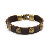 Load image into Gallery viewer, Lederarmbänder Halbkugel Nieten Brass Armband breit Leder Haken Verschluss unisex nickelfrei
