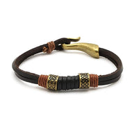 Load image into Gallery viewer, Lederarmbänder eckig Schnur Perlen umwickelt Brass Armband Leder Haken Verschluss unisex nickelfrei
