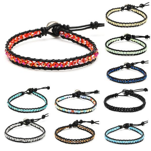 Glitzer Lederarmbänder Glaskristall Perlen facettiert bunt Armband Leder verstellbar unisex