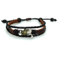 Cargar imagen en el visor de la galería, Surfer Lederarmband Herz Schlüssel braun schwarz Band Brass geflochten verstellbar Leder nickelfrei

