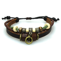Cargar imagen en el visor de la galería, Surfer Lederarmband Ringe braun grün Band Brass geflochten verstellbar Holz Leder nickelfrei
