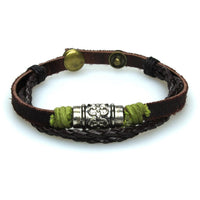 Cargar imagen en el visor de la galería, Surfer Lederarmband geflochten Ornament Perle grün Band Brass verstellbar Leder Schnur nickelfrei

