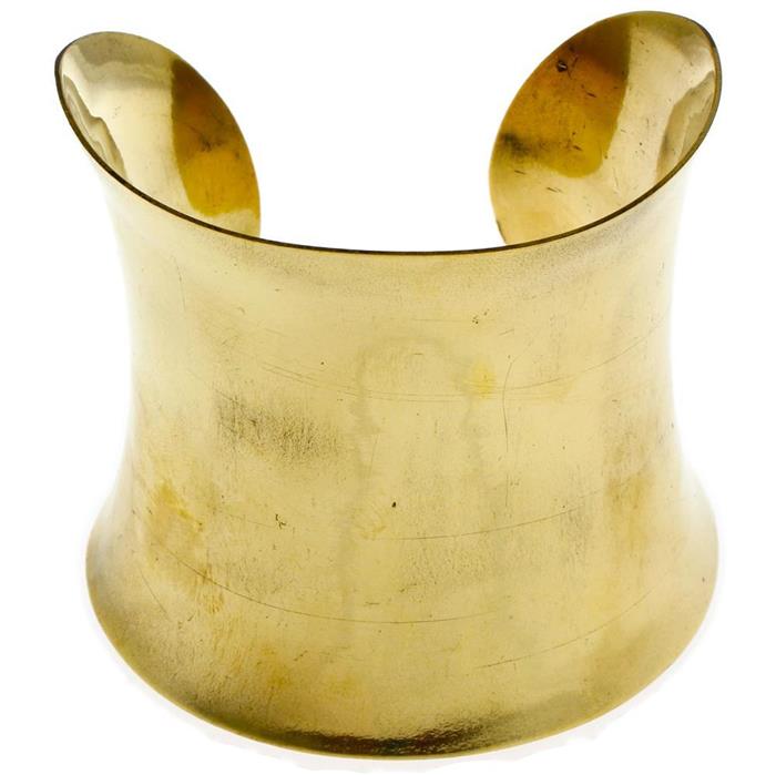 Messing Brass Armreif golden breit gewölbt 71 mm lang nickelfrei verstellbar antik Tribal Schmuck