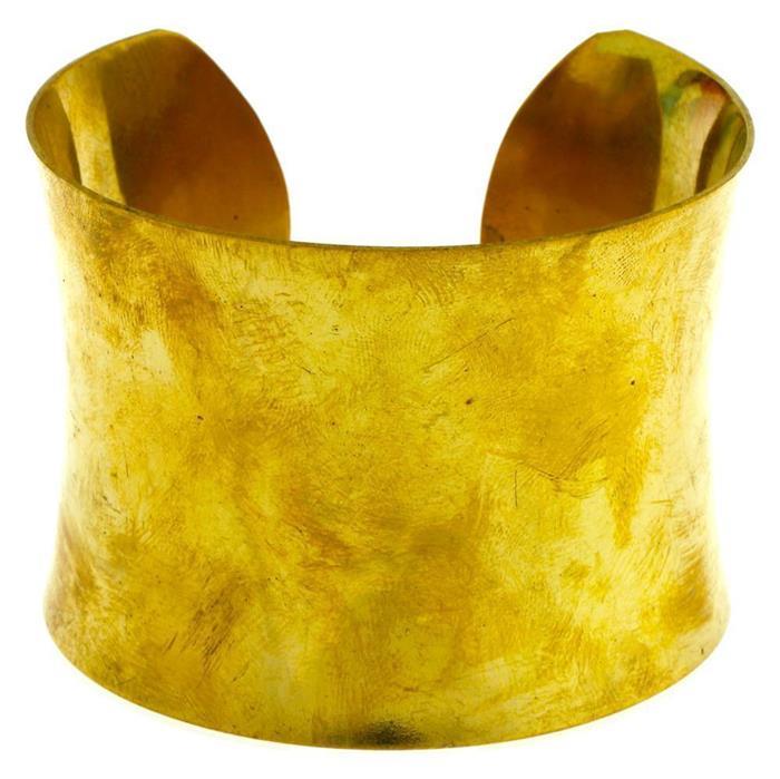 Messing Brass Armreif golden breit gewölbt 63 mm nickelfrei offen verstellbar antik Tribal Schmuck