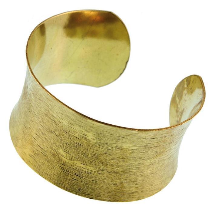 Messing konkav Armreif golden schraffiert breit gewölbt 37 mm nickelfrei verstellbar antik Tribal