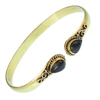 Cargar imagen en el visor de la galería, Messing Armreif golden Labradorit Spirale Tropfen Flechtrand nickelfrei verstellbar antik Tribal
