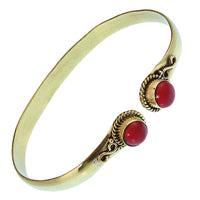 Load image into Gallery viewer, Messing Armreif golden rot Jaspis rund acht Zopfrand nickelfrei verstellbar antik Tribal Schmuck
