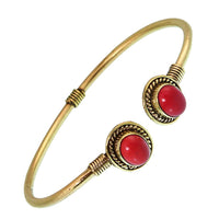 Load image into Gallery viewer, Messing Brass Armreif golden oval Seilmuster Jaspis rot nickelfrei verstellbar antik Tribal
