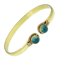 Load image into Gallery viewer, Messing Armreif golden Jade grün rund Blume Zopfrand nickelfrei verstellbar antik Tribal Schmuck
