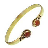 Load image into Gallery viewer, Messing Armreif golden Karneol rund acht Zopfrand nickelfrei verstellbar antik Tribal Schmuck
