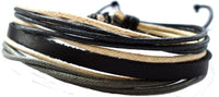 Cargar imagen en el visor de la galería, Lederarmband Schnüre schwarz grün beige verstellbar Armband Leder breit unisex nickelfrei
