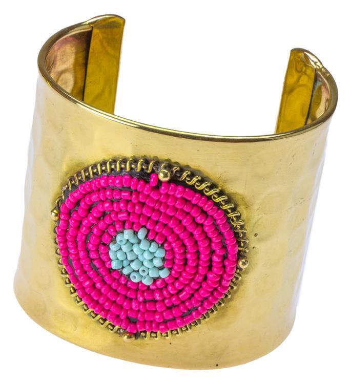 Messing Armreif gold Perlen Kreise gehämmert grau rosa breit nickelfrei verstellbar antik Tribal
